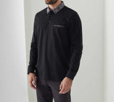 David" long sleeve black polo