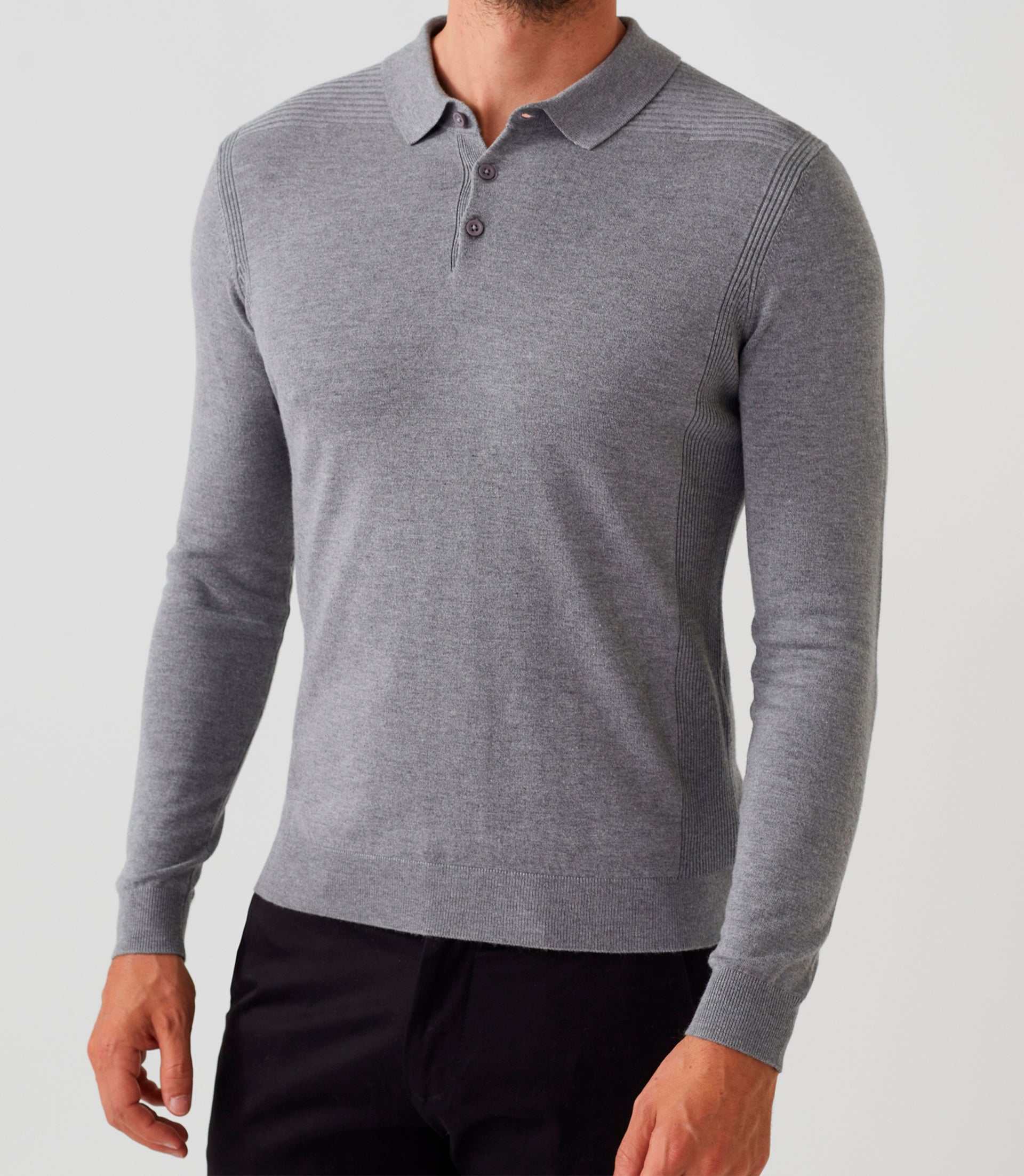 Polo manches longues gris chiné "Diego" - IZAC