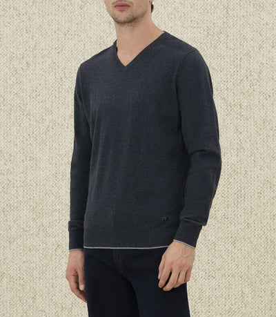 Pull col V anthracite chiné "Lambert" - IZAC