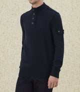 Laurent" navy high neck zip sweater