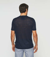 Gianni" short sleeve navy linen t-shirt