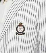 Alessio" white separable linen jacket in navy stripes