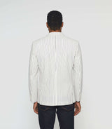 Alessio" white separable linen jacket in navy stripes