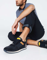 Elliot" navy and yellow leather sneakers