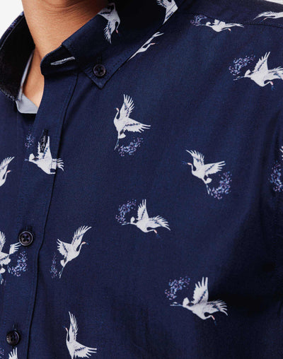 Chemise casual manches courtes motif oiseaux - IZAC