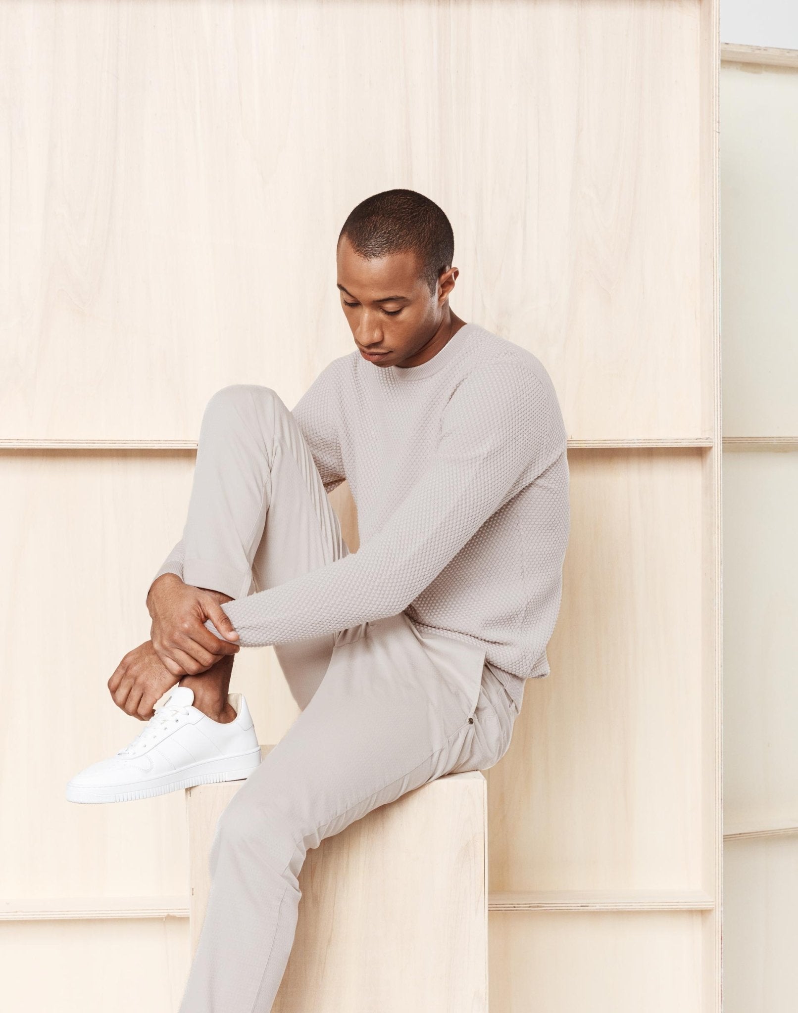 Pull col rond blanc/taupe "Napoleon" - IZAC