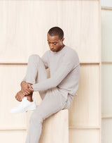 Pull col rond blanc/taupe "Napoleon" - IZAC